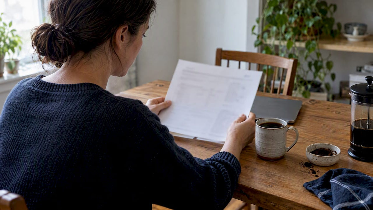 Person reviewing coffee laboratory testing report